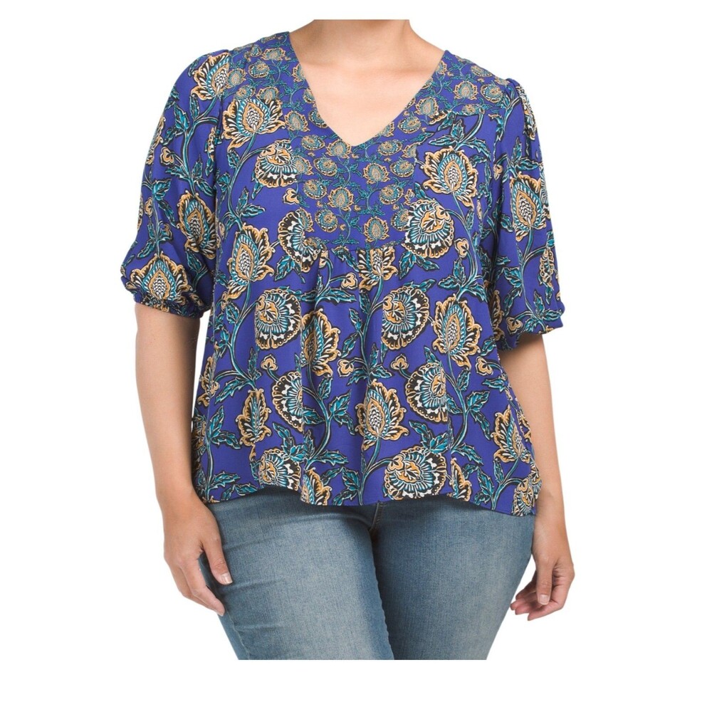 Rose + Olive Women's‎ Size (2XL)Blouse Plus Cinched Cuff Tunic Floral